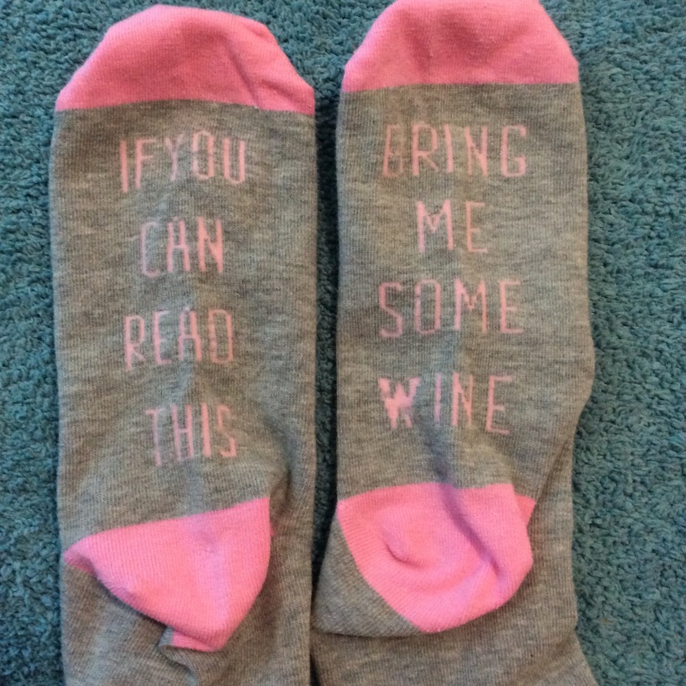 NWOT Pink & Gray “Bring Me Wine” Graphic Socks
